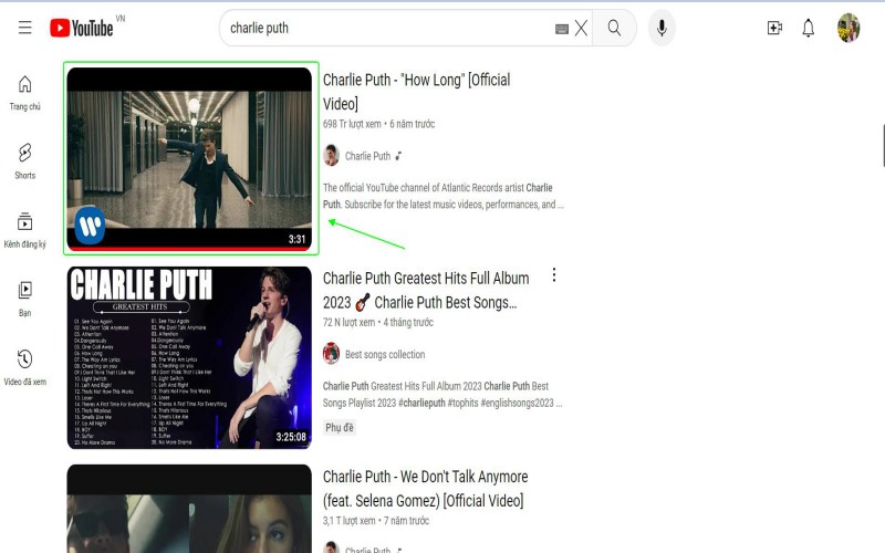 Chọn video nhạc mong muốn