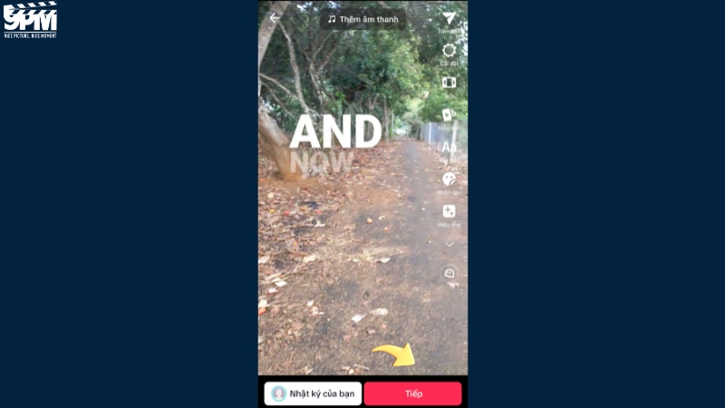 Nhấn Tiếp để tiếp tục quá trình đăng video chèn chữ lên TikTok