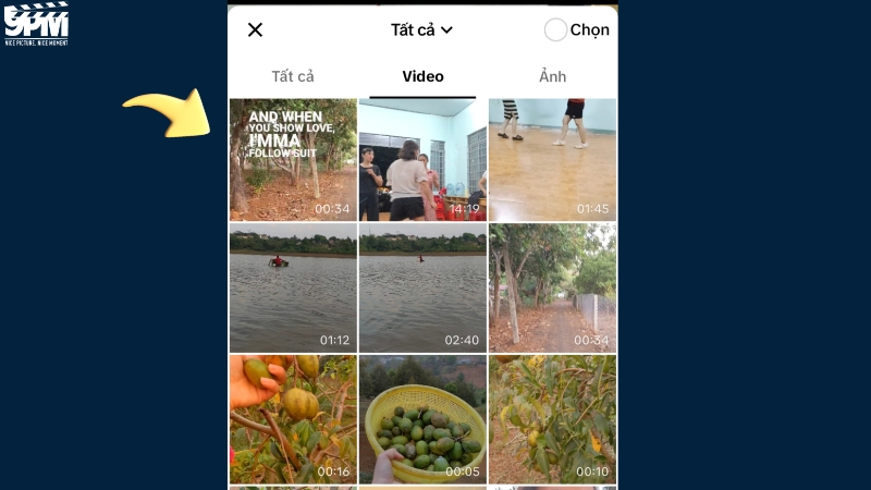 Chọn video vừa tải từ Instagram