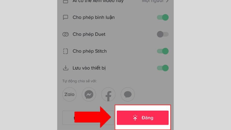 Nhấn Đăng để hoàn thành